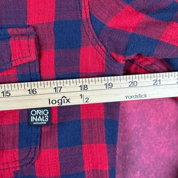 ORIGINALS BY JACK & JONES MEN'S FLANEL LONG SLEEVE PLAID SHIRT RED & BLACK "S" - Picture 12 of 14